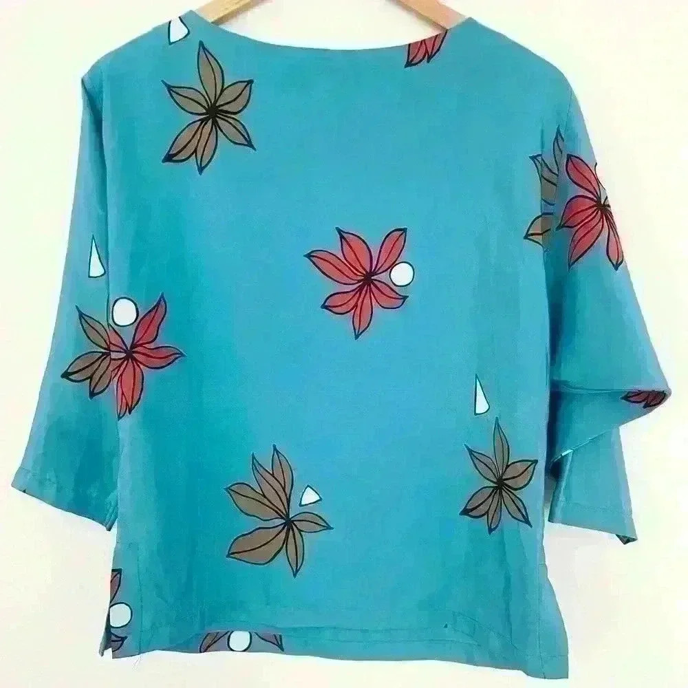 Chaus Womens Vintage Floral Blouse Size 12 Size Large Sleeve Lightweight Blue - Picture 3 of 4